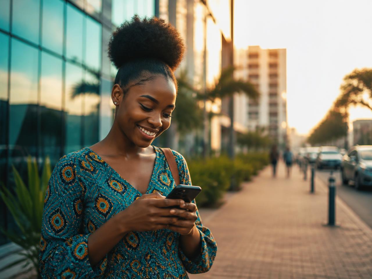 Customer buying a mobile data bundle on her phone in Accra
